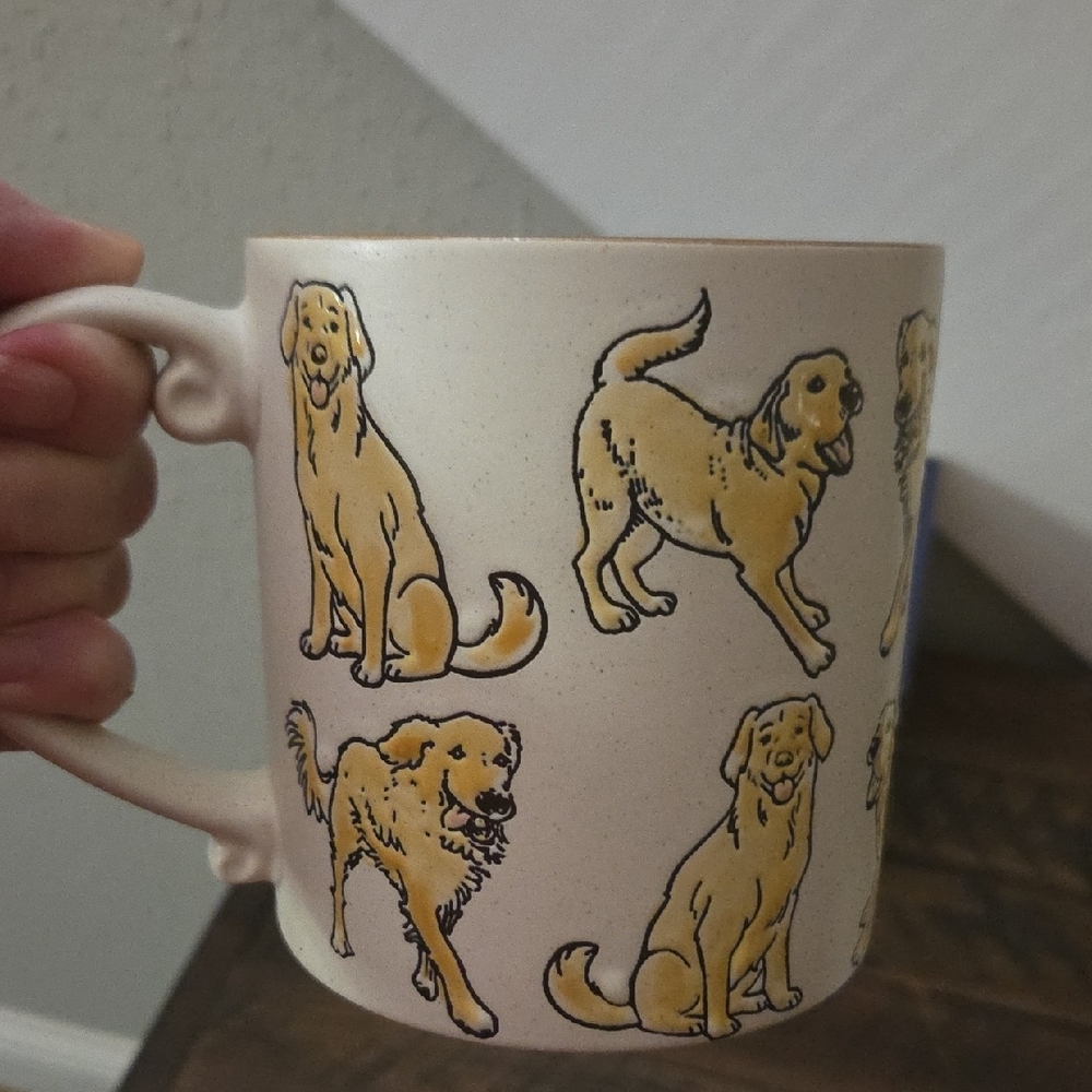 White and Pink Ceramic Mug with Playful Dog Design - Picture 3 of 7